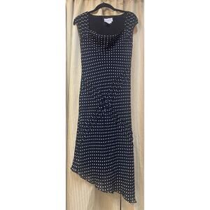 Adrianna Papell 100% Silk Lining Y2K White Polka Dot Black Dress SMALL